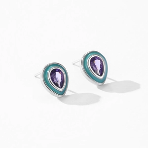 Boucles d'oreilles en argent 925 avec améthyste goutte et finition émail vert