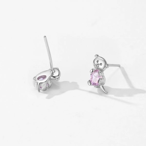 925 sterling silver koala stud earrings with pink oval gemstone for women