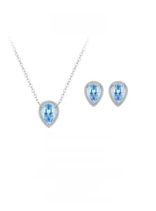 Detail of 925 sterling silver pear-cut blue gemstone necklace and earrings set