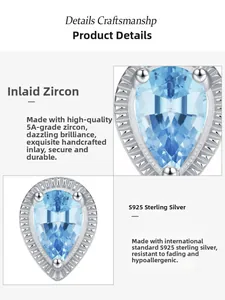 Detail van S925 sterling zilveren zeemeermin blauwe zirkoon oorbel met 5A edelsteen