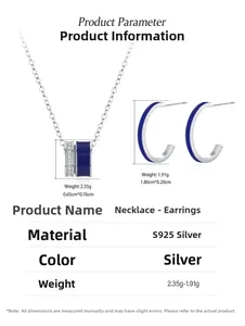 Dimensions du kit de bijoux en argent S925 avec émail bleu et incrustation cristal