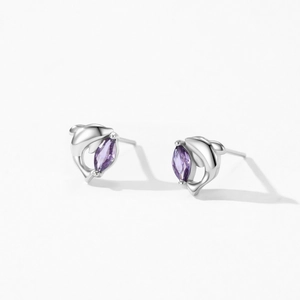 Boucles d'oreilles dauphin en argent 925 avec pierres violettes en taille marquise