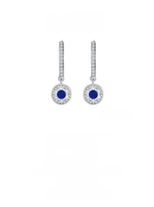 Detailed close-up of 925 silver star earrings with royal blue enamel and zircon inlay