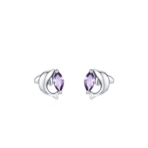 Boucles d'oreilles dauphin en argent 925 avec pierre violette de taille marquise