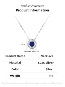 Close-up of S925 silver necklace with blue enamel star pendant and size dimensions