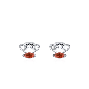 S925 sterling silver monkey stud earrings with red marquise zircon and hollow design