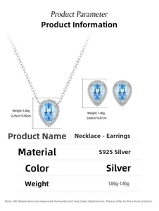 Detailed view of S925 silver jewelry set with blue teardrop gemstone and retro texture