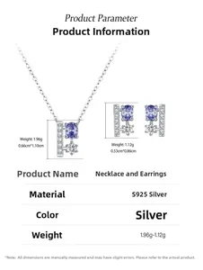 Nahaufnahme von S925 Sterlingsilber-Schmuckset mit blauen Oval-Zirkonen und weißen Kristallen