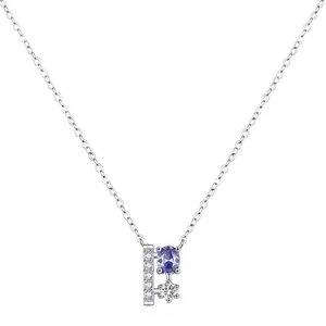 Collier Pendentif Géométrique en Argent Sterling 925 pour Femmes Élégant Zirconia Bleu Violet Chaîne de Clavicule Bijoux