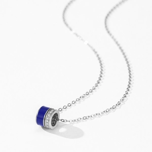 Elegant S925 sterling silver necklace with blue enamel pendant and micro-set zircons