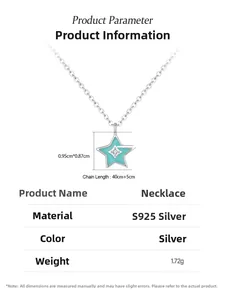 Detail showing teal enamel star pendant with clear cubic zirconia in 925 sterling silver