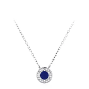 925 Sterling Silver Blue Star Round Pendant Necklace For Women Zirconia Inlaid Clavicle Chain Jewelry Elegant Neckpiece Gift