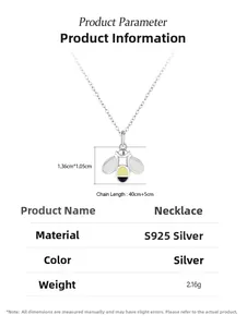 Spécifications détaillées du collier abeille en argent S925 avec dimensions et poids