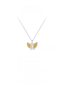 Detailed close-up of 925 sterling silver butterfly pendant with yellow enamel inlay