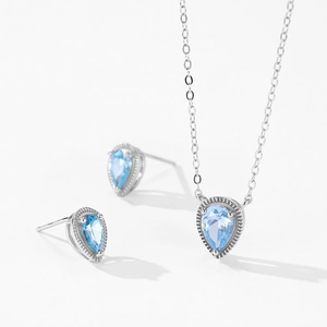 925 silver jewelry set with light blue pear-shaped ocean gemstones and necklaces