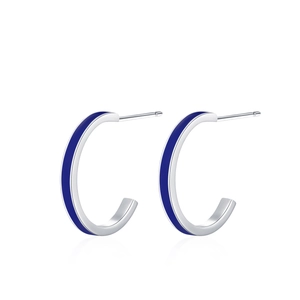 925 silver C-shaped geometric stud earrings with deep blue enamel and a minimalist finish