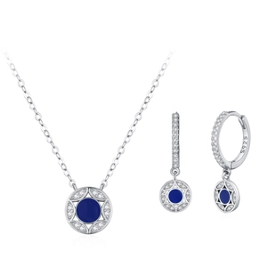 925 Sterling silver jewelry set with lucky star hexagram and royal blue gemstone