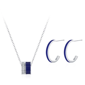 Parure de bijoux en argent 925 avec collier et boucles d'oreilles en émail bleu roi
