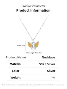 Detailed size specifications for the 925 sterling silver butterfly pendant necklace