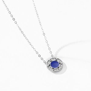 S925 sterling silver star pendant necklace with royal blue enamel and white zircon details