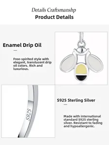 Détail du pendentif abeille en argent 925 avec finition émail et gravure du poinçon