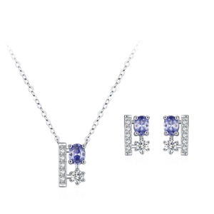 Elegantes Set aus 925er Sterlingsilber mit blauem Edelstein-Halskette und Ohrsteckern