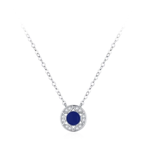 S925 silver necklace with blue enamel star medallion and sparkling zircon accents