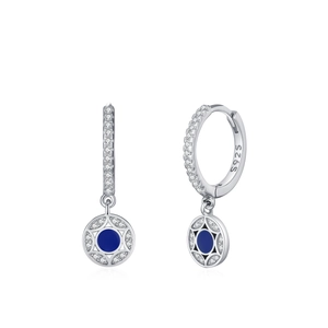 S925 sterling silver hoop earrings with deep blue star charm and micro-pave crystal accents