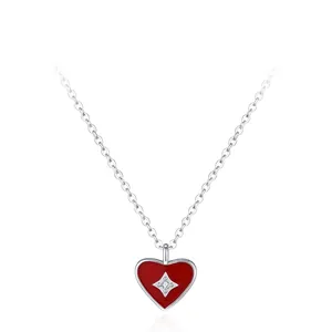 Collana Con Ciondolo a Cuore in Smalto Rosso Retrò Francese in Argento Sterling 925 Per Donna Con Stella Intarsiata in Strass Gioielli Con Catena a Clavicola Romantica