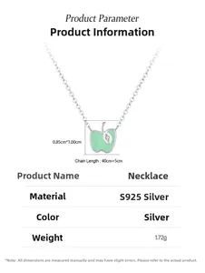 Detailed dimensions and S925 silver specs for the green apple pendant necklace
