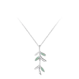 925 Sterling Silver Green Leaf Pendant Necklace For Women Enamel Plant Branch Clavicle Chain Minimalist Jewelry Accessory