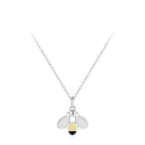 Collier Pendentif Abeille en Argent Sterling S925 pour Femme Bijoux de Chaîne de Clavicule Animale en Émail Minimaliste Cadeau
