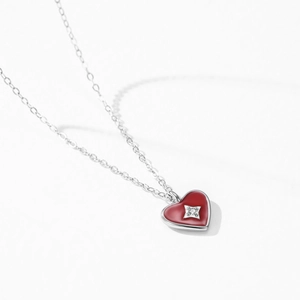 Collana vintage francese in argento 925 con pendente cuore rosso e stella incisa