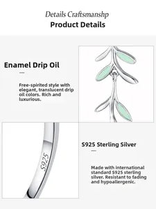 Detailed view of S925 sterling silver sprout jewelry with green enamel drip finish