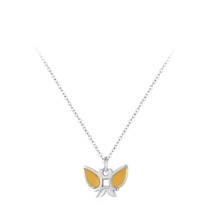 925 Sterling Silver Butterfly Pendant Necklace For Women Yellow Enamel Minimalist Animal Clavicle Chain Jewelry Vacation Gift