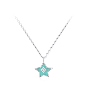 Elegant 925 sterling silver star necklace with mint green enamel and sparkling zircon