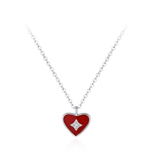 Collana vintage in argento 925 con pendente a cuore in smalto rosso e zircone a stella