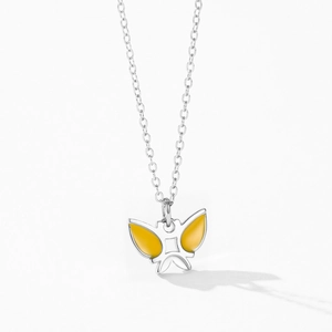 925 silver butterfly necklace with yellow enamel wings on clean white background