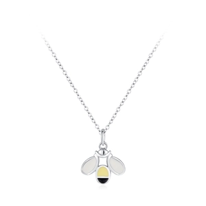Joli collier abeille en argent sterling S925 avec ailes en émail blanc sur chaîne fine