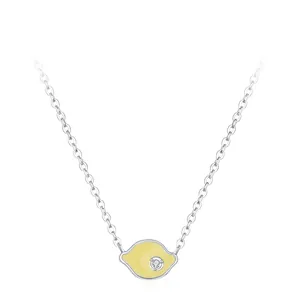 925 Sterling Silver Cute Lemon Pendant Necklace For Women Children Yellow Enamel Fruit Clavicle Chain Jewelry Gift With Zirconia