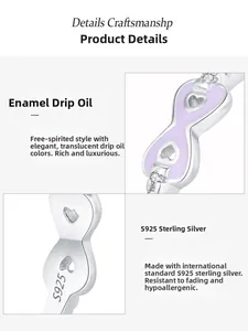 Détails de bague en argent S925 avec émail violet et motif de cœur avec l'infini