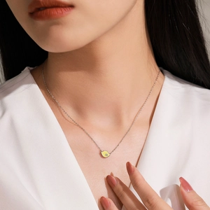 925 silver lemon slice pendant necklace with yellow enamel and small zircon detail