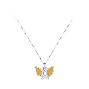 925 sterling silver butterfly necklace with yellow enamel wings on a thin chain