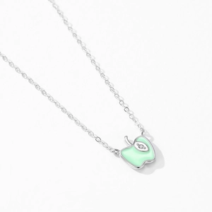 925 silver green enamel apple necklace with sparkling zircon stone for women