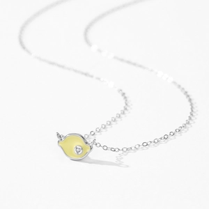 925 sterling silver lemon pendant necklace with yellow enamel and sparkling zircon