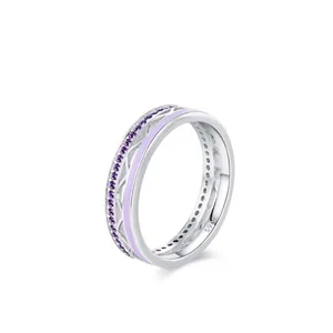 Anello in Argento Sterling 925 con Zirconia Viola e Smalto per Donna Gioielli di Moda Geometrici di Lusso Regalo