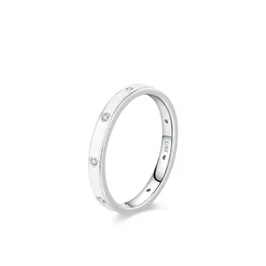 925 Sterling Silver Enamel Zirconia Ring Elegant Minimalist Row Inlay Finger Ring For Women Fashion Jewelry Gift