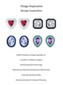 Detailed close-up of 925 sterling silver geometric enamel earrings with colorful gems