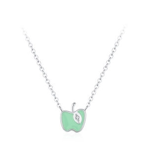 925 sterling silver necklace with green enamel apple pendant and zircon leaf detail