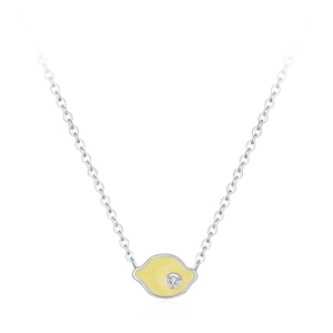Cute 925 sterling silver lemon necklace with yellow enamel and sparkling zircon pendant
